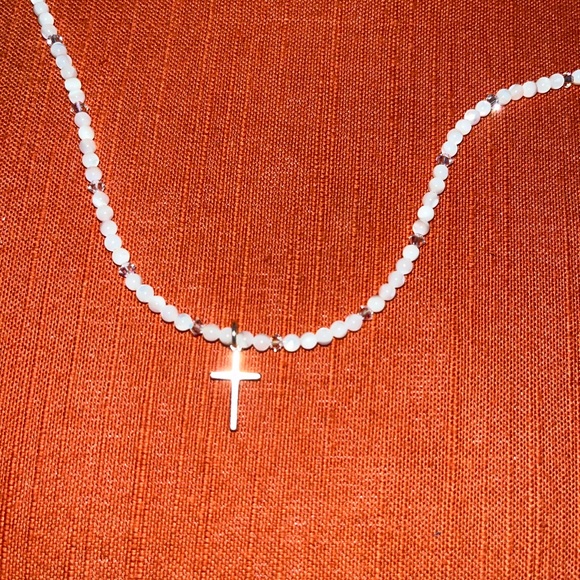 Artisan Accessories Mother Of Pearl And Crystal Baby Chain W Cross